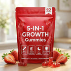 5-in-1 Growth Gummies with Amino Acids, Vitamin D3 & K2, Strawberry Flavor Chewable Supplement, 60 Count