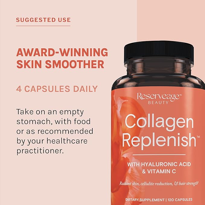 Reserveage Beauty Collagen Replenish - Collagen Booster & Supplement for Healthy Skin Care & Hair Growth - Supports Natural Elastin Production - 120 Capsules (30 Servings)