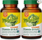 MegaFood Vitamin D3 5000 IU (125 mcg) - Vegetarian Supplements with Vitamin D3 K2 - Supports Bones, Teeth, Muscles & Immune Health - Certified Non-GMO - 60 Mini Capsules, 60 Servings (Pack of 2)