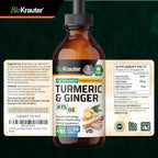BIO KRAUTER® Turmeric and Ginger Supplement - Pure Vegan Liquid Turmeric & Ginger Tincture with Pepper 4 Fl.Oz 56 Days of Supply - Curcumin Drops for Joint Support, Antioxidant & Immune Support