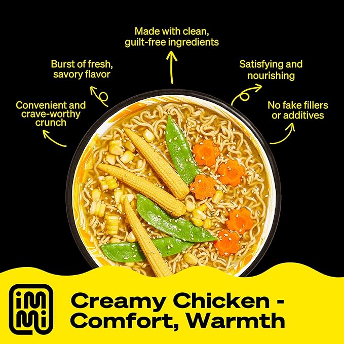 immi Creamy “Chicken” Ramen – Improved Taste, Better Texture & High Protein – Vegan, Ramen Noodles – Low Carb, Zero Sugar – Healthy Keto-Friendly Ramen Bowl, 6-Pack
