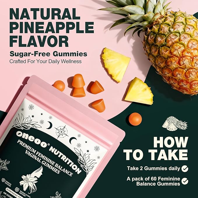 Feminine Balance Gummies - Premium Balance Gummies for Women's pH Health, Feminine Gummy for Immune & Energy Support, Vegan, Gluten-Free, Hawaiian Pineapple, 60 Count