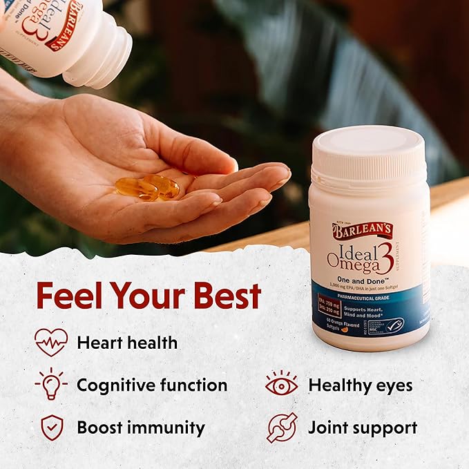 Barlean's Ideal Omega 3 Nutritional Supplement Softgels with 1,000mg EPA/DHA for Heart, Mind, and Mood - Certified Sustainable Seafood, Pharmaceutical Grade - 30-Count