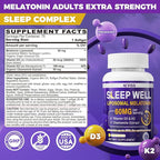 Melatonin 60mg for Adults High Dose, Supports Deep Rest & Brain Cognition, Extra Strength Liposomal Melatonin with Vitamin D3 K2, Chamomile, for Sound Zzz Cycle, Immune & Antioxidant, 150 Softgels