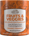 COUNTRY FARMS Fruits and Veggies Gummies, with Over 40 Farm Fresh Fruits & Vegetables, Packed with Powerful Antioxidants, (Spirulina, Blueberry, Mushrooms), Daily Whole Food Supplement, Pectin Based,