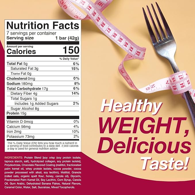 ProtiDIET Banana Bread Protein Bar - Low Sugar High Protein Snacks for Adults - Perfect On the Go Meal Replacement Bars for Active Individuals- 7 Bars Per Box