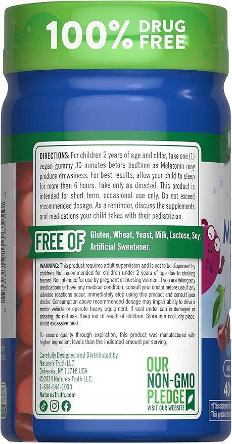 Nature's Truth Kids Melatonin Gummy | 1mg | 40 Count | Vegan, Non-GMO & Gluten Free Gummies | Mixed Berry Flavor