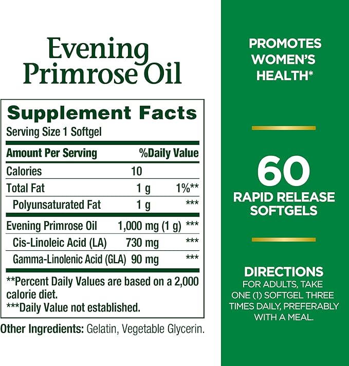 Nature's Bounty Primrose Oil 1000mg, Promotes Women's Health, Herbal Supplement, Gluten Free, Rapid Release,60 Softgels (Pack of 3)