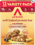 Atkins Soft Baked High Protein Bars, Lemon Poppyseed & Blueberry Flavors, 15g Protein, 4g Net Carbs, 2g Sugar, Keto Snacks, Low Sugar Protein Bars, High Fiber Snacks, 12 pk (6 bars each flavor)