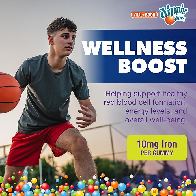 Vital+Boon - Iron with Vitamin C & B12 Gummies (60 Count) Vital for Red Blood Cell Formation | Gum Drop Grape Real Pectin Fruit Chew Supplements | Vegan, Non-GMO, Gluten Free & Gelatin Free