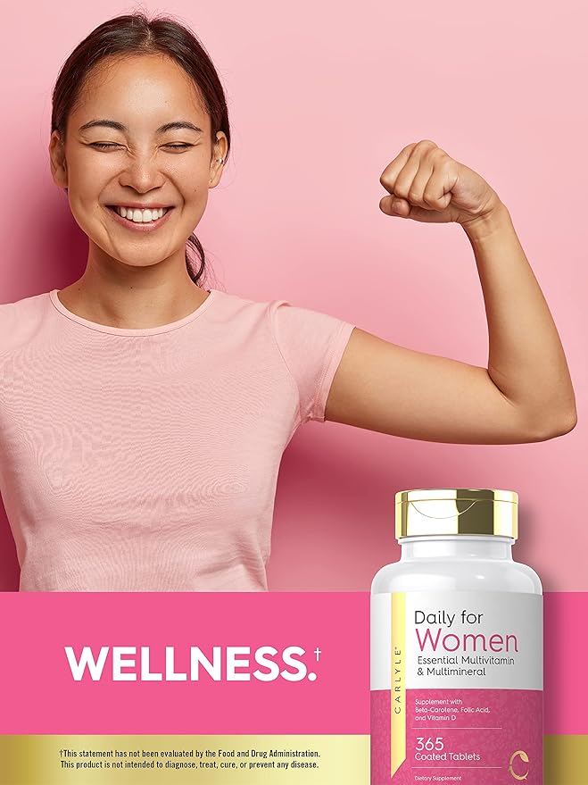 Carlyle Multivitamin and Multimineral for Women | 365 Tablets | Daily Supplement with Beta-Carotene, Folic Acid and Vitamin D | Non-GMO, Gluten Free Pills