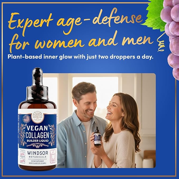 Vegan Collagen Builder Liquid - Vitamin C, Biotin, Hyaluronic Acid & Amino Acids Sugar Free Vegeterian Collagen Booster - Organic Fruit & Vegetable Blend - Hair & Nail Growth, Skin Health - 2oz, 30Day