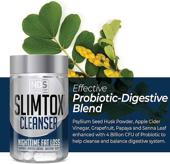 Slim-Tox NDS Nutrition Maximum Fat Loss Support Through Appetite Control, Restful Sleep, Digestive Health - CLA, Chamomile, Safflower Oil - Stimulant Free Dietary Supplement - 90 Capsules …