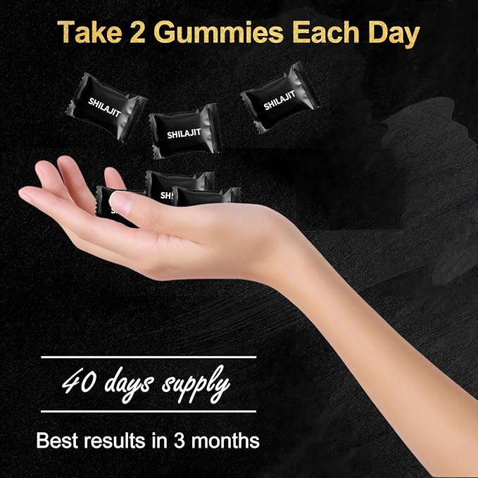 Himalayan Shilajit Gummies for Men & Women - No Added Sugar, 100% Natural & Organic with Ashwagandha, Gokshura, Fulvic Acid & 85+ Trace Minerals, Individually Wrapped, Non-GMO, 80 Gummy I Pouch
