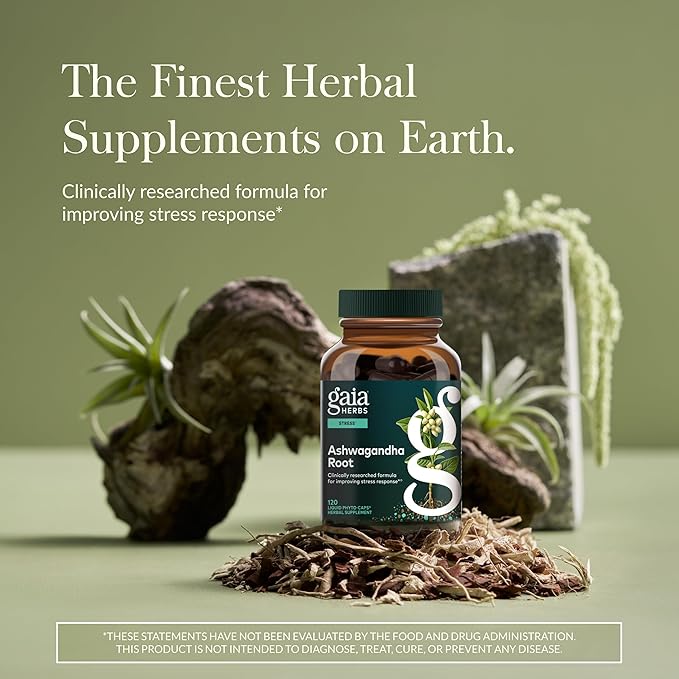 Gaia Herbs Ashwagandha Root - Stress Relief & Sleep Support Supplement - Supports Balanced Energy Levels & Positive Outlook* - 120 Vegan Liquid Phyto-Caps (60 Servings)