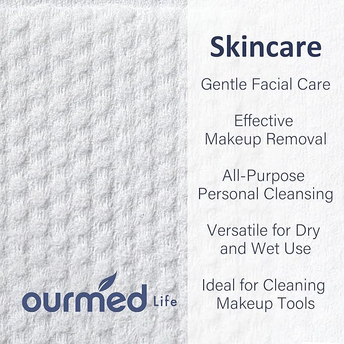 Ourmed Life Face Towels, Disposable Biodegradable Clean Facial Towels for Sensitive Skin, Lint- free Face Cloths for Makeup Remover, Skincare and Women Cleaning, Dry Wipes,80 Count Dot Texture