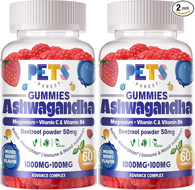 Ashwagandha Gummies & Vitamin D3 Gummy 120 Count - Organic Aswangdha Supplement for Improve Sleep, Stress Relief & Mood Calm(Mixed Berry,Vegan,Plant Based,Gluten-Free & Gelatin Free) Pack of 2