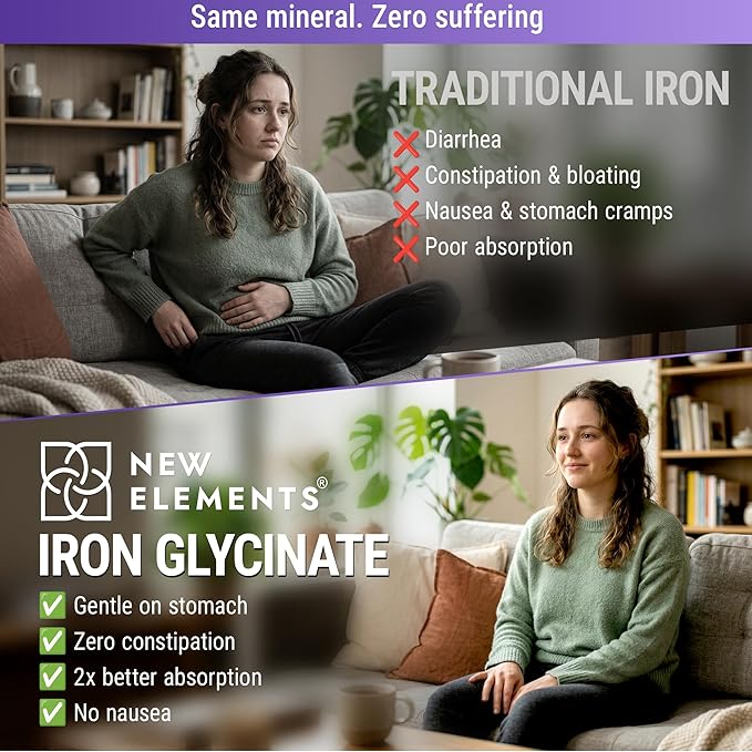 Iron Supplement for Women & Men | Iron Glycinate 50mg + Vitamin C, Folic Acid 1000mcg, Vitamin B12 | Anemia Relief, Energy Boost & Immune Support | Gentle on Stomach, Fast Absorption | 60 Softgels