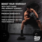 TASTY GAINS - Pre-Workout Gummies – Energy & Focus Boost, Caffeine Gummies for Men & Women, 200mg of Caffeine, Fat-Burning Preworkout for Strength & Endurance (60, Pineapple Mango)