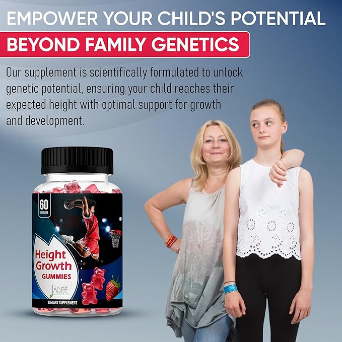 Jadee Height Growth Gummies for Teens & Kids Calcium 325mg, Teen Vitamins D3,K2,C, Magnesium, Ashwagandha, Zinc, L-Arginine - Bone Healthy Growth, Development & Strength - Height Increase & Immunity