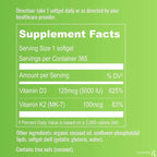 UpNourish Liposomal D3 K2 MK-7 – 365 Mini softgels with Organic Coconut Oil - 5000 IU 125 mcg Vitamin D3 and 100 mcg Vitamin k2 for Optimal Bone and Immune Health
