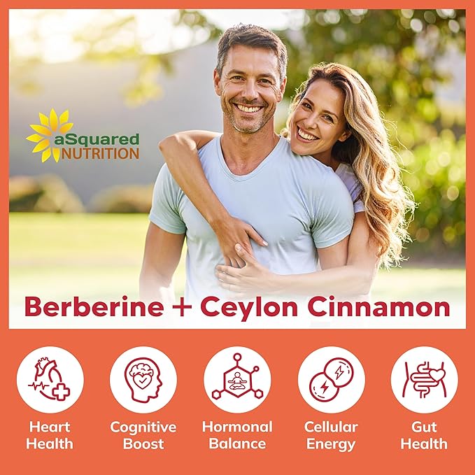 aSquared Nutrition Berberine with Ceylon Cinnamon Supplement - Max Strength Complex - 120 Capsules - Berberine HCl 1200mg Per Serving - Extract Plus Pills Alternative to Gummies & Drops (Pack of 2)