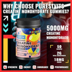 NSF Certified Creatine Gummy 5g - Creatine Monohydrate Gummies – Pre-Workout Energy & Muscle Growth Support for Men & Women | Strawberry Orange Electrolyte Gummies (135 Count)