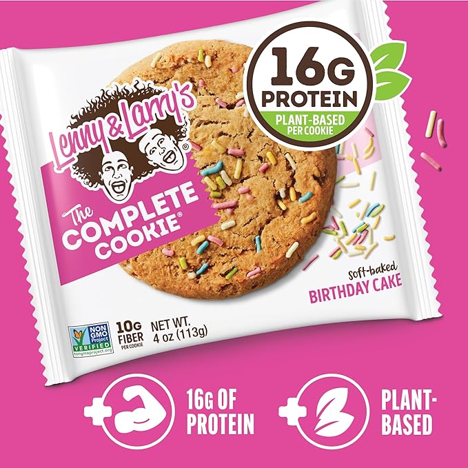 Lenny & Larry's Complete Protein Cookie, [Birthday Cake], Chewy Soft Baked, 16g Plant Protein, Vegan, Non-GMO, High Fiber, [4 Ounce] Cookie (Pack of 12)