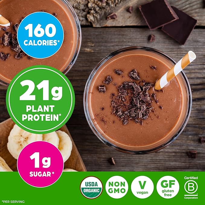 Orgain Organic Vegan Protein + 50 Superfoods Powder, Creamy Chocolate Fudge - 21g Plant Based Protein, 10g Prebiotic Fiber, No Lactose Ingredients, Gluten Free, No Added Sugar, Non-GMO, 1.12 lb