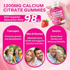 Calcium Citrate Gummies 1200 mg - High Absorption Calcium for Strong Bones, Muscles & Immune Support - Vegan, Non-GMO, Natural Strawberry Flavor, 60 Count