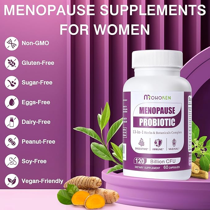 Menopause Supplements for Women, 120 Billion CFU Womens Probiotic, 13-in-1 Herbs Complex for Menopause Relief, Hormone Balance, Hot Flashes, Mood Swings, Night Sweats (60 Capsule)