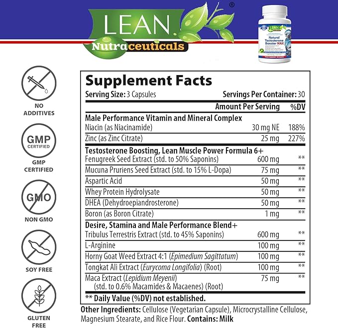 Testosterone Booster for Men, Tongkat Ali DHEA Boron L-arginine Hornygoatweed Zinc Male Enhancing Supplement, Max Libido Muscle Builder Workout Energy Pill w/ Tribulus Terrestris Maca Root, 90 Capsule