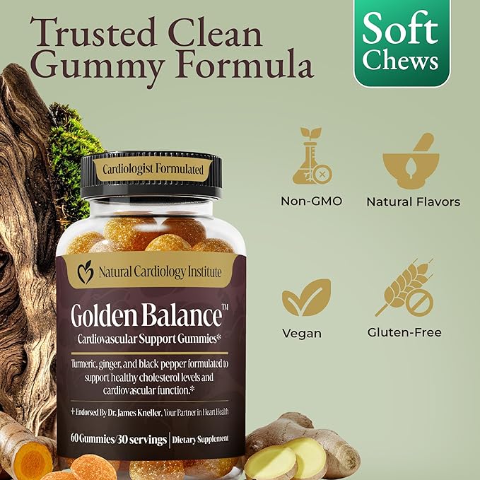Golden Balance Turmeric Gummies - Turmeric and Ginger Supplement with Black Pepper Extract - High Absorption Turmeric Curcumin Supplement Gummies - Cholesterol Support & Heart Health Turmeric Gummies