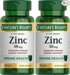Nature’s Bounty Zinc 50mg,Immune System, Skin, & Antioxidant Health Support, Contributes to DNA Formation, Vegetarian, Non-GMO, Gluten Free, 100 Caplets, 1 Serving Per Day for Daily Health (Pack of 2)
