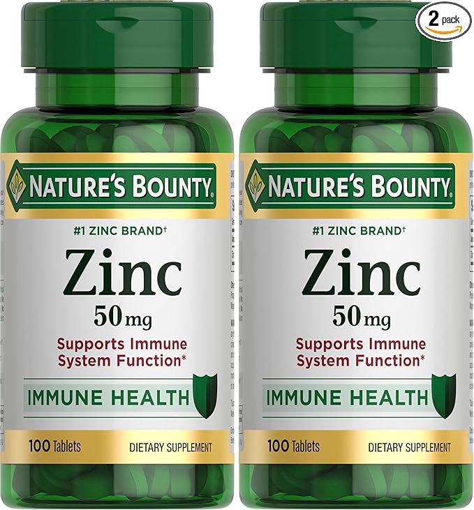 Nature’s Bounty Zinc 50mg,Immune System, Skin, & Antioxidant Health Support, Contributes to DNA Formation, Vegetarian, Non-GMO, Gluten Free, 100 Caplets, 1 Serving Per Day for Daily Health (Pack of 2)