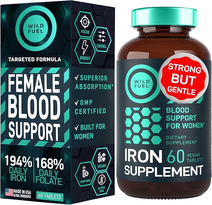 Iron Supplement for Women with Folic Acid - 35 mg Blood Builder Ferrous Sulfate, Folic Acid 400 mcg - Iron Pills for Women with Anemia & Pregnancy Support - 60 Gluten-Free, Vegan Vitamin Tablets
