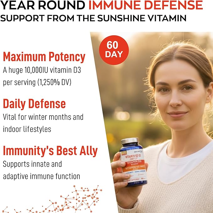 Granions Max Strength Vitamin D3 K2 Supplement - 250mcg (10,000 IU) D3 + 200mcg Vitamin K2 (MK-7) - Vitamins for Bone Health, Immune Support Supplements VIT K2D3-2 Month, 60 Tablets