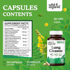 Wild & Organic Lung Cleanse Capsules - Lung Support Supplement with Mullein Leaf, Stinging Nettle, Angelica & Korean Panax Ginseng Powder - Vegan, No Fillers, Non-GMO - 90 Count