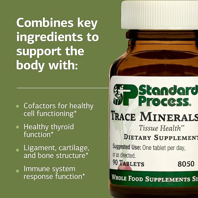 Standard Process Trace Minerals-B12 - Thyroid & Cell Functioning Support with Iodine, Zinc & Copper - Cartilage & Bone Health Aid - Non-Dairy & Non-Soy - 90 Tablets (90 Servings)