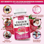 Calcium Magnesium Zinc Gummies-Calcium Magnesium 2:1 Ratio with Vitamin D3, K2, B6, B12 for Bone Strength, Muscle Function & Nerve Health, Extra Absorption Formula, Vegan, Raspberry Flavor 120 Gummies