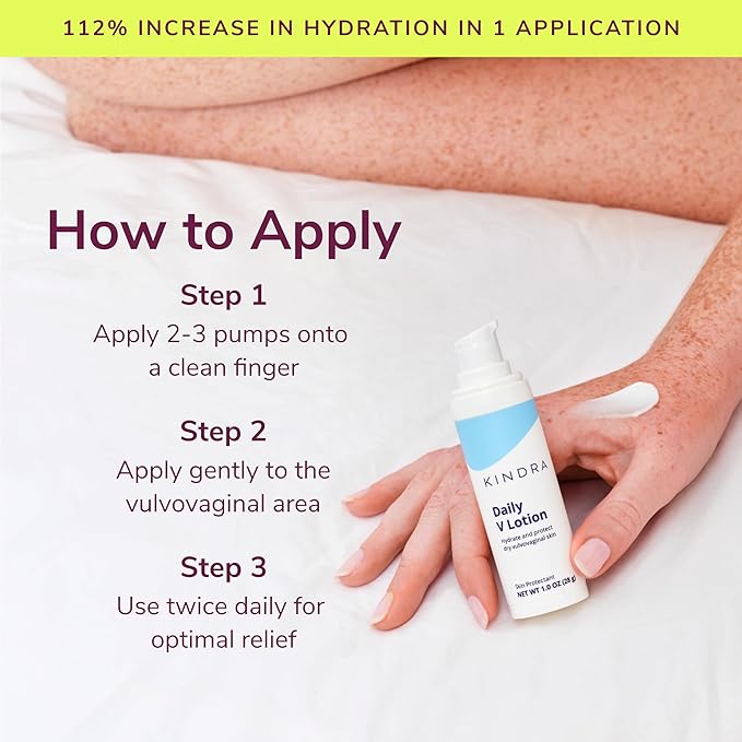 Kindra Daily V Vaginal Moisturizer Lotion - OBGYN Recommended for Dryness & Itch, with Hyaluronic Acid, Prevents Infection & Odor - Estrogen-Free Cream, pH-Balanced Feminine Care - 60 Applications