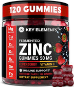 Immune Support Zinc Gummies 50mg with Elderberry Vitamin C and Zinc Supplements - Natural Antioxidant with Copper Vitamin D3 K2 Magnesium - Rich Berry Taste, Sugar-Free, 120 Gummies