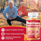 Selenium Supplement for Thyroid Support Gummies 200mcg as Energy Booster for Women and Men, Peach Flavor (60 Count（Pack of 1）)