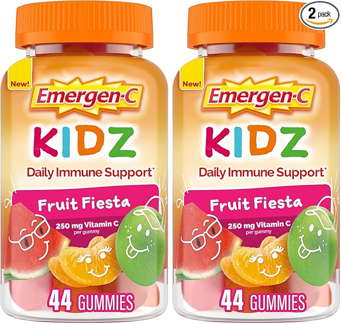 Emergen-C Kidz Daily Immune Support Dietary Supplements,Flavored Gummies with Vitamin C and B Vitamins,Fruit Fiesta Flavored Gummies -,44 Count (Pack of 2)