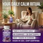 Magnesium Glycinate Gummies, Sugar Free, High Absorption, Gentle on Stomach, Chewable, Grape Flavor, 60 Count (Pack of 1)