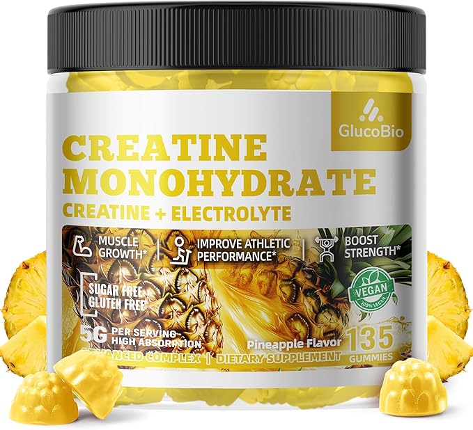 Creatine Monohydrate Gummies (5g) – Pre-Workout Energy & Muscle Growth Support for Men & Women | Pineapple Electrolyte Gummies (135 Count)