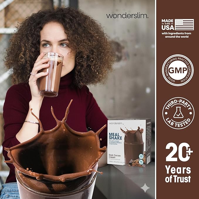 WonderSlim Meal Replacement Shake, Dark Cocoa Cream, 15g Protein, 24 Vitamins & Minerals, Gluten Free, Low Carb (7ct)