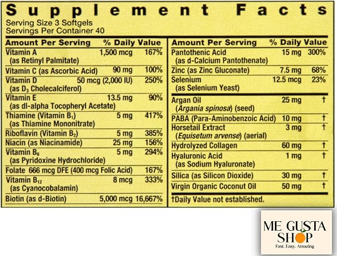 Extra Strength Hair, Skin & Nails Dietary Spring Valley Supplement, Biotin, Collagen, Gelatin 120 ct I + me Gusta Sticker