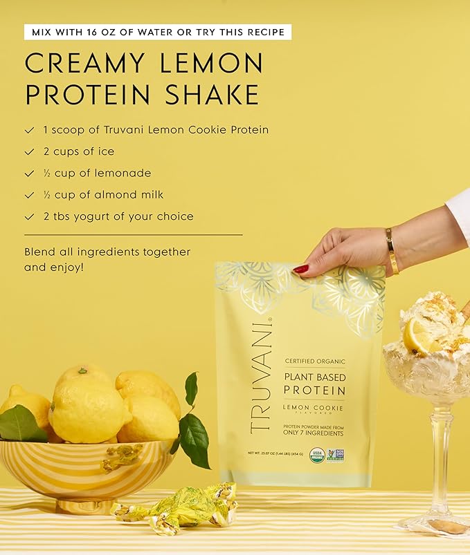 Truvani Vegan Pea Protein Powder | Lemon Cookie | 20g Organic Plant Based Protein | 1 Serving | Keto | Gluten & Dairy Free | Low Carb | No Added Sugar
