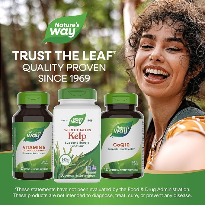 Nature's Way Kelp - Kelp Supplement for Thyroid Function Support* - Botanical Ingredients - Plant-Derived Capsule - Plant-sourced Iodine - Vegan, Gluten-Free & Dairy-Free - 180 Count (180 Servings)